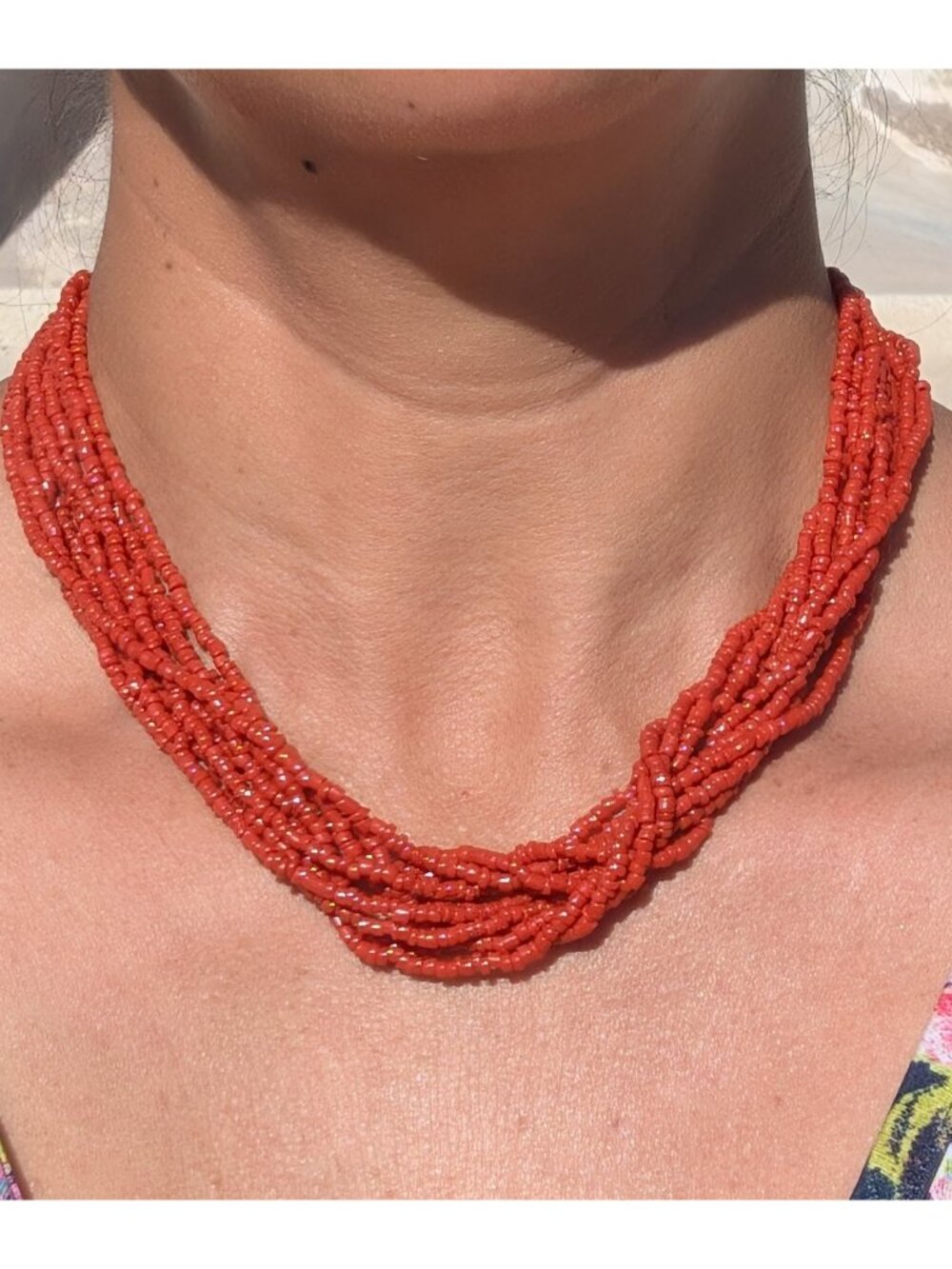 Vintage Sterling Silver Red Coral vibrant Multi Strand Necklace Handmade